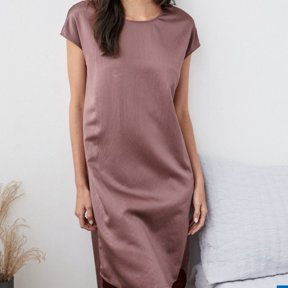 Eileen Fisher Sleepwear Textured Silk Cap Sleeve Gown XS